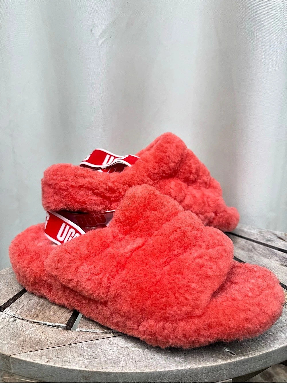 UGG Fluff Yeah Slide Red Fuzzy Slippers